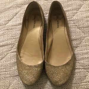 Gold glitter flats, size 7